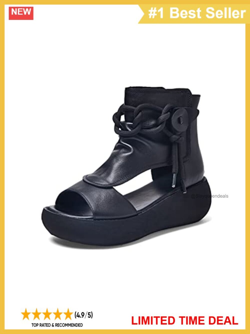 High Top Leather Sandals Open Toe Platform Boot Sandals Women